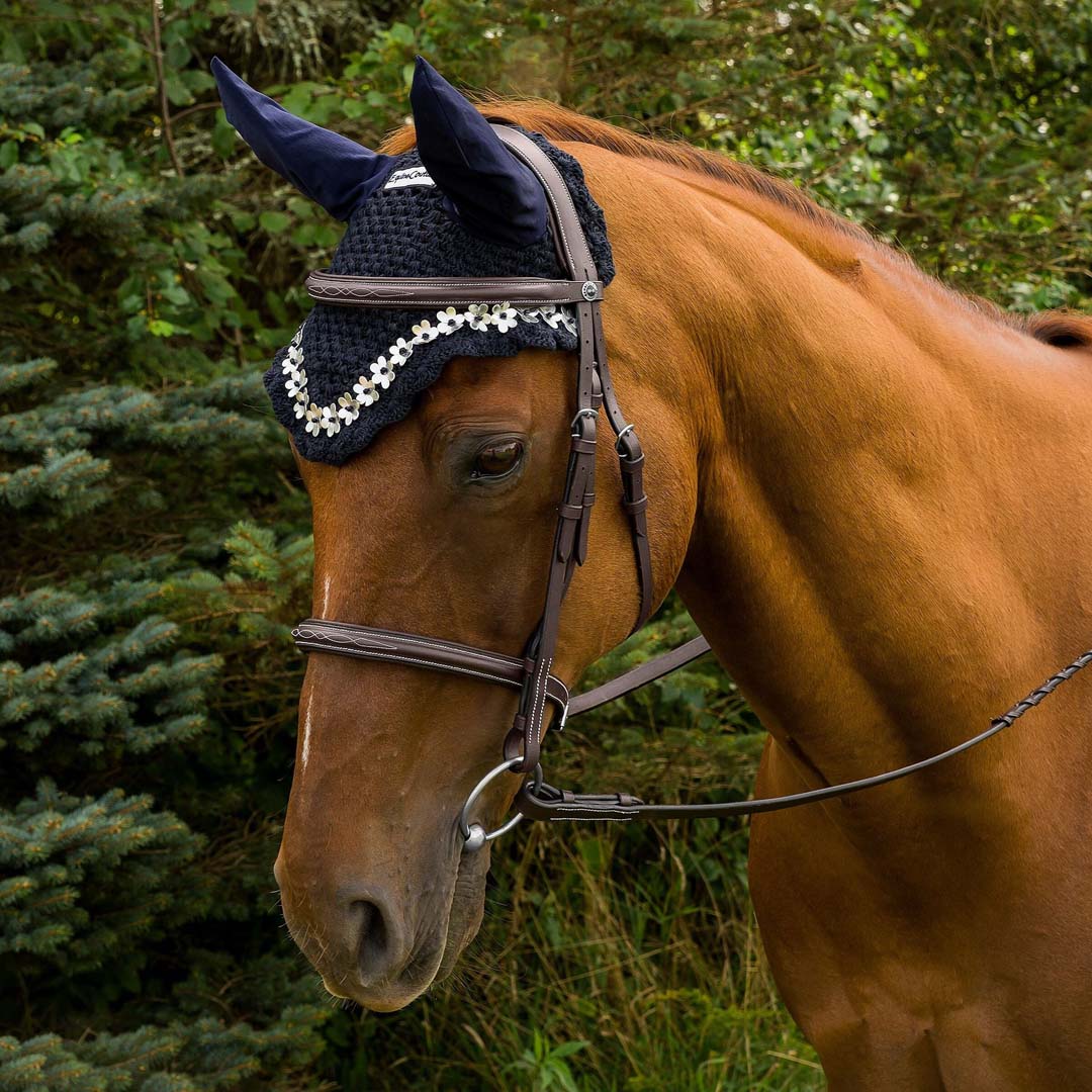 Equine Couture Floral Fly Bonnet COB EC Navy