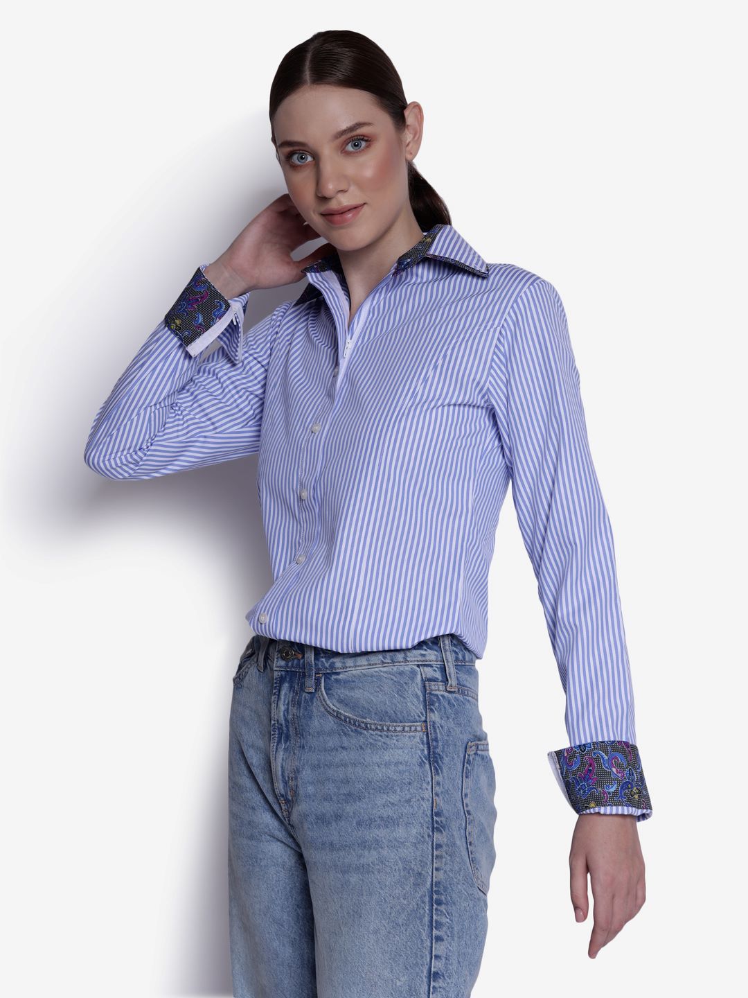 TuffRider Ladies ADEY Double Collar Stripe Shirt - Breeches.com