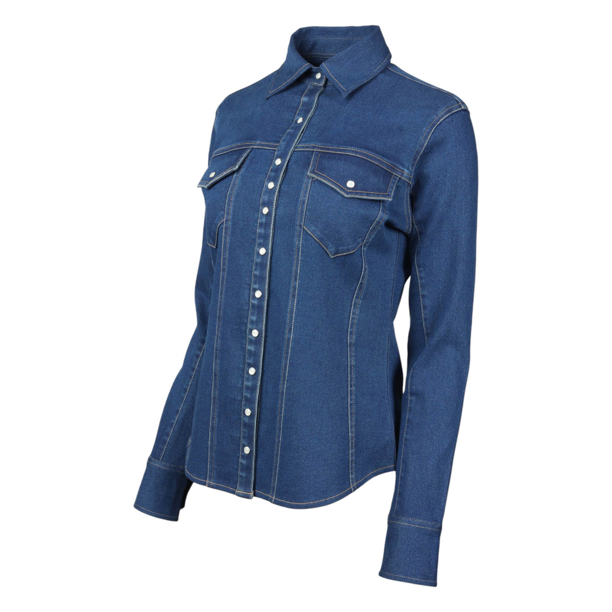  TuffRider Stone Washed Western Stretch Denim Shirt With Pearl Snaps - Breeches.com