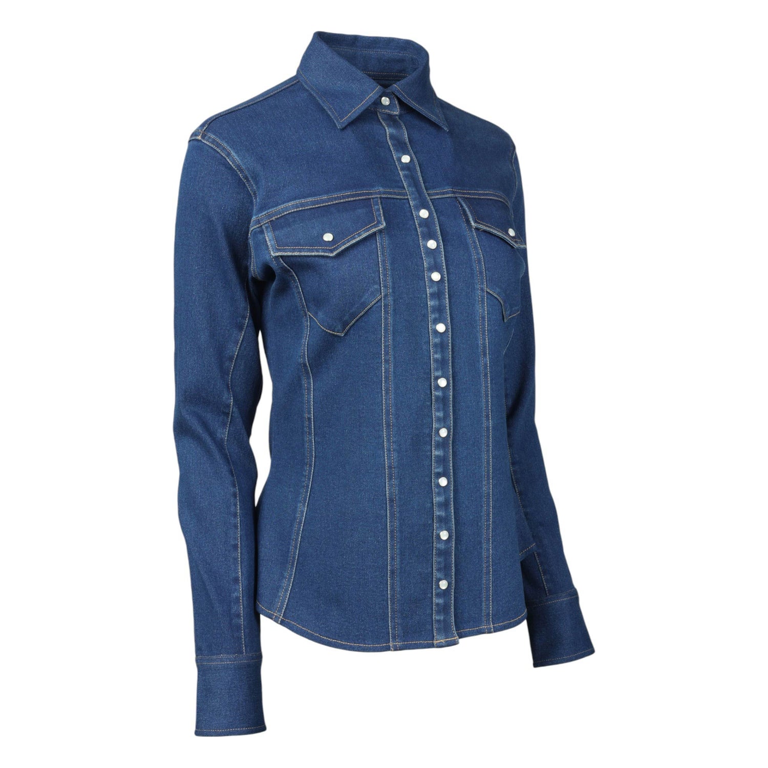  TuffRider Stone Washed Western Stretch Denim Shirt With Pearl Snaps - Breeches.com