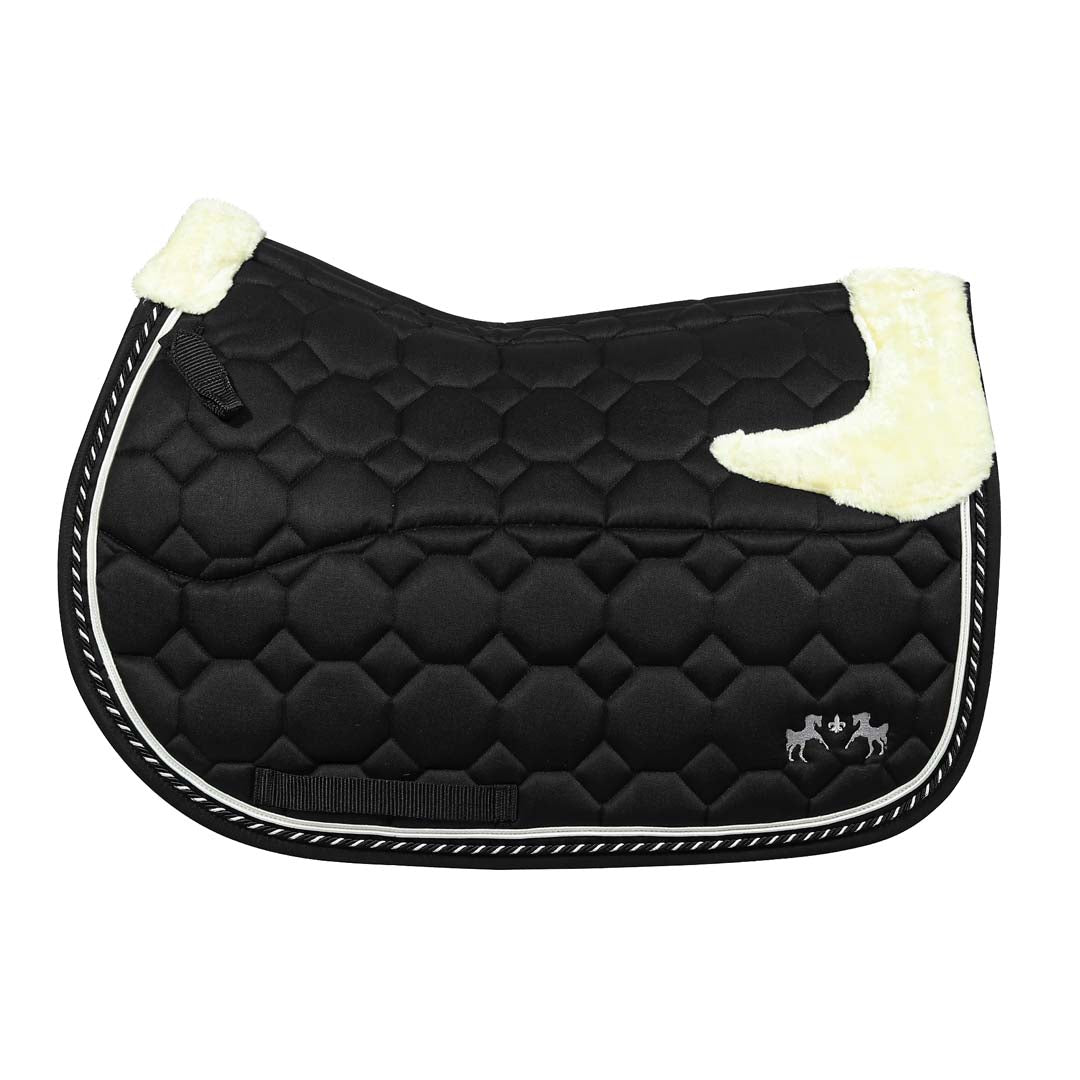 Equine Couture Luxe Saddle Pad with White Sherpa Fleece lining, STD / White/Black