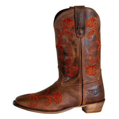 TuffRider Women Signa Floral Embroidered Leather Square Toe Western Boots