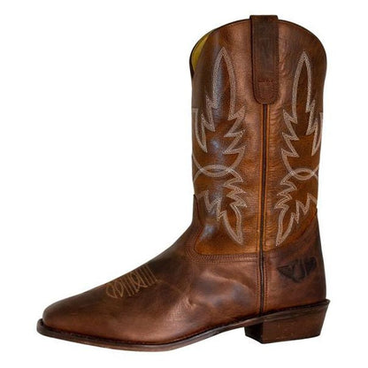 TuffRider Men’s Old Faithful Leather Embroidered Wide Square Toe Western boot