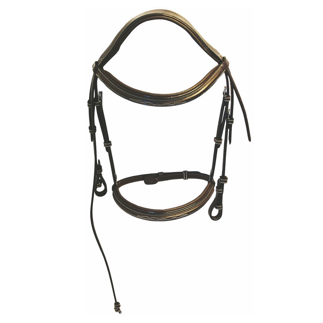 Henri de Rivel Pro Mono Crown Fancy Bridle with Patent Leather Piping and Laced Reins