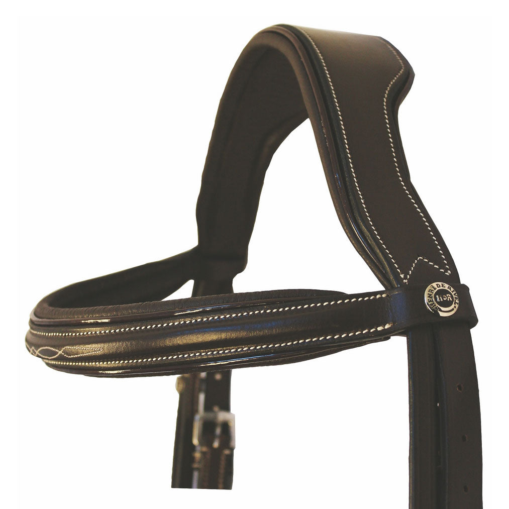 Henri de Rivel Pro Mono Crown Fancy Bridle with Patent Leather Piping and Laced Reins