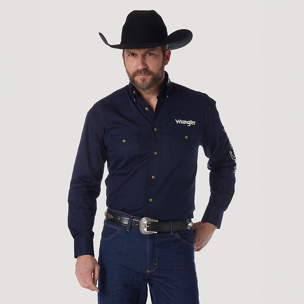 Wrangler® Logo Long Sleeve Shirt- Navy