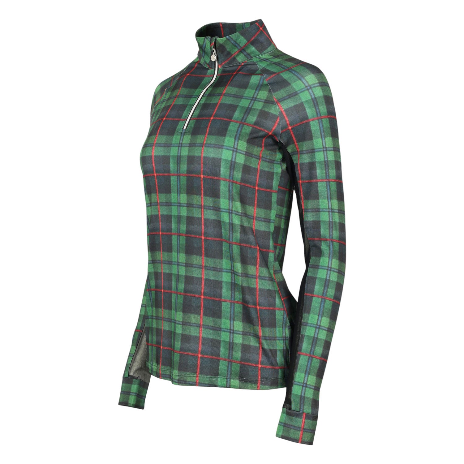 Dapplebay Holiday Plaid 1/4 Zip Light Riding Top-Green-Breeches.com