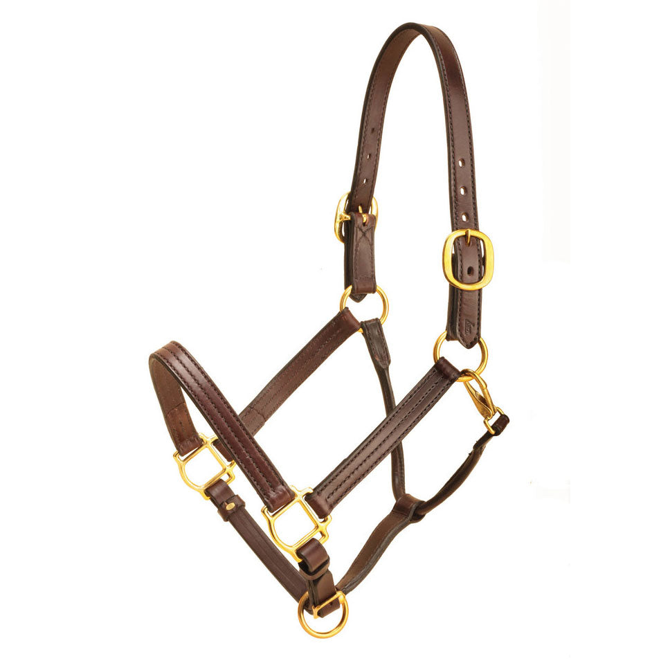 Tory Leather 1 Wide Triple Stitched Halter With Rolled Snap Throat, Adjustable Nose And Solid Brass Hardware- Black, Cob