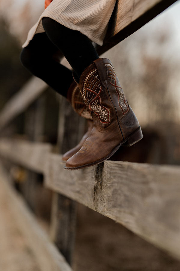 TuffRider Youth Yukon Tricolor Leather Embroidered Square Toe Western Boots