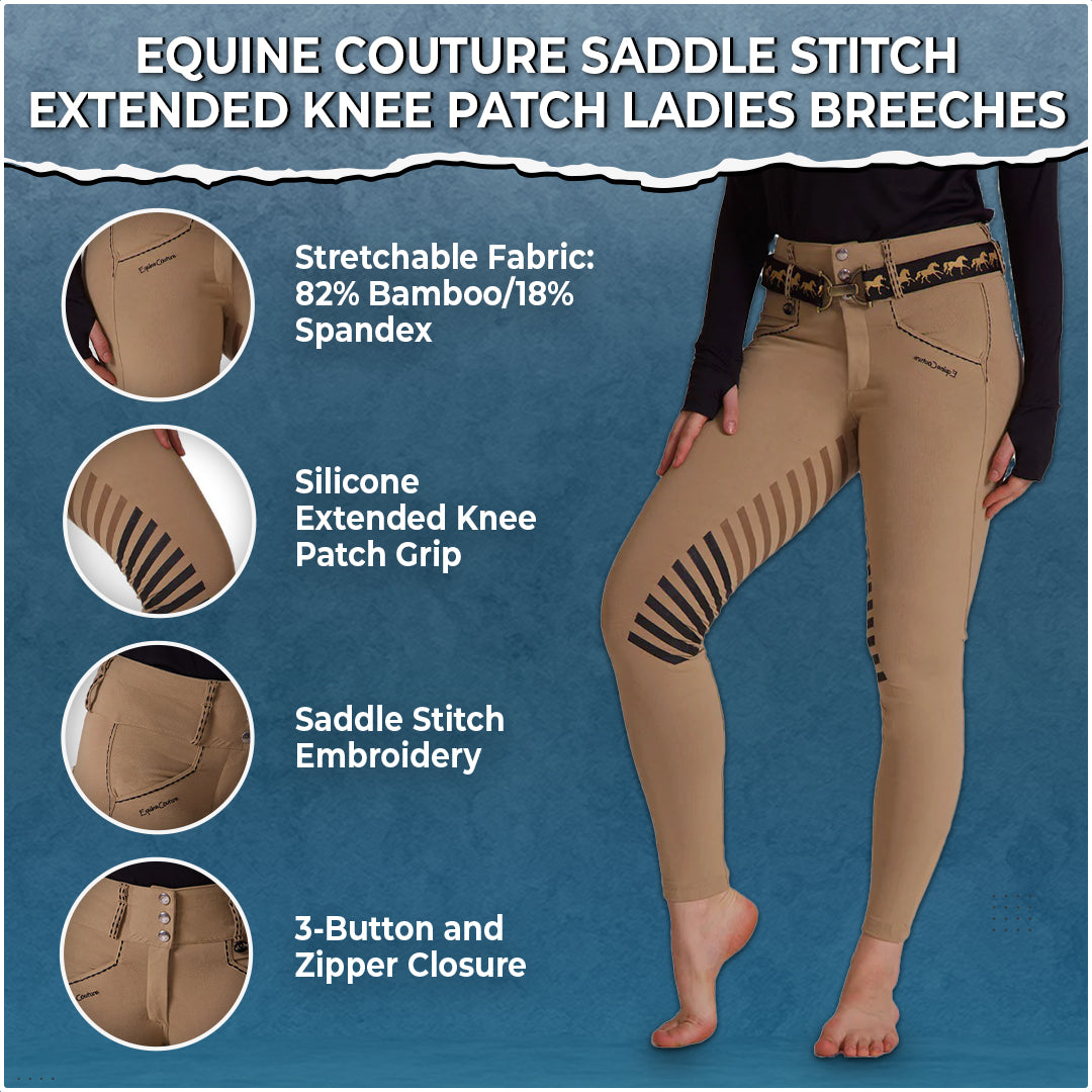 Equine Couture Saddle Stitch Extended Knee Patch Ladies Breeches