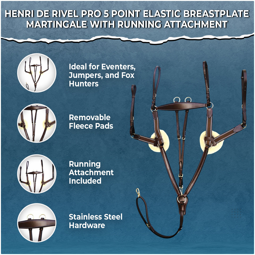 Henri de Rivel Pro 5 Point Elastic Breastplate Martingale with Running Attachment