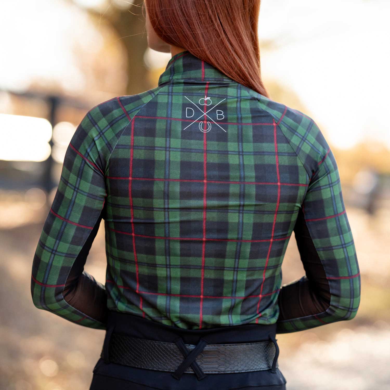 Dapplebay Holiday Plaid 1/4 Zip Light Riding Top-GREEN