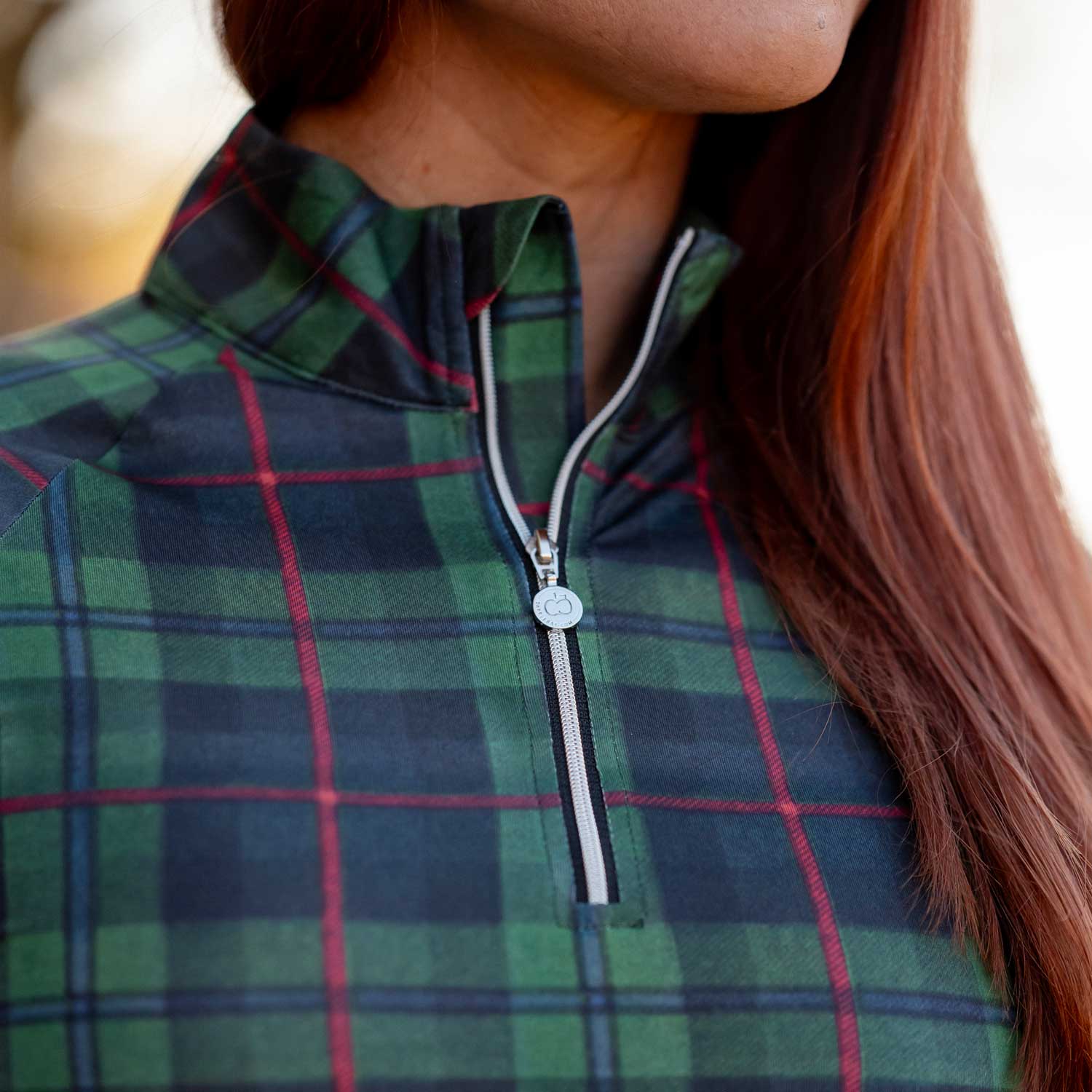 Dapplebay Holiday Plaid 1/4 Zip Light Riding Top-GREEN