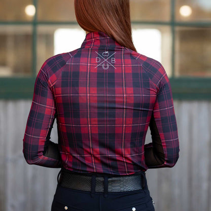 Dapplebay Holiday Plaid 1/4 Zip Light Riding Top-RED