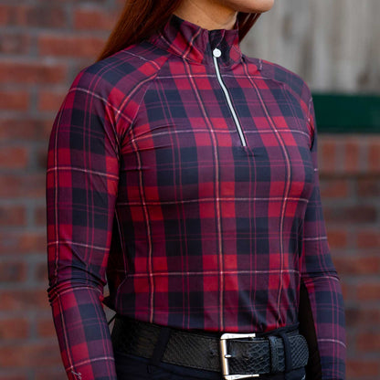 Dapplebay Holiday Plaid 1/4 Zip Light Riding Top-RED