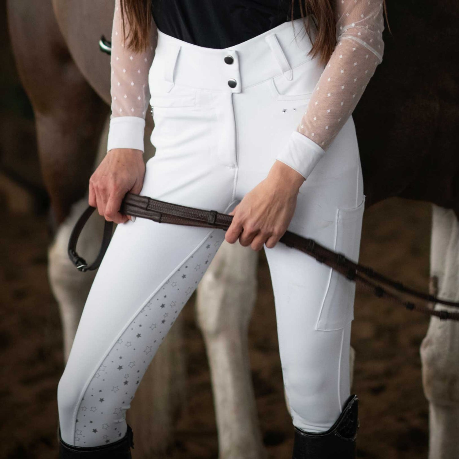 Dapplebay Shine On Compression Full Seat Show Breeches - White