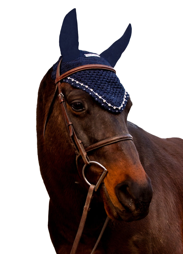 Equine Couture™ Fly Bonnet with Piping and Crystals