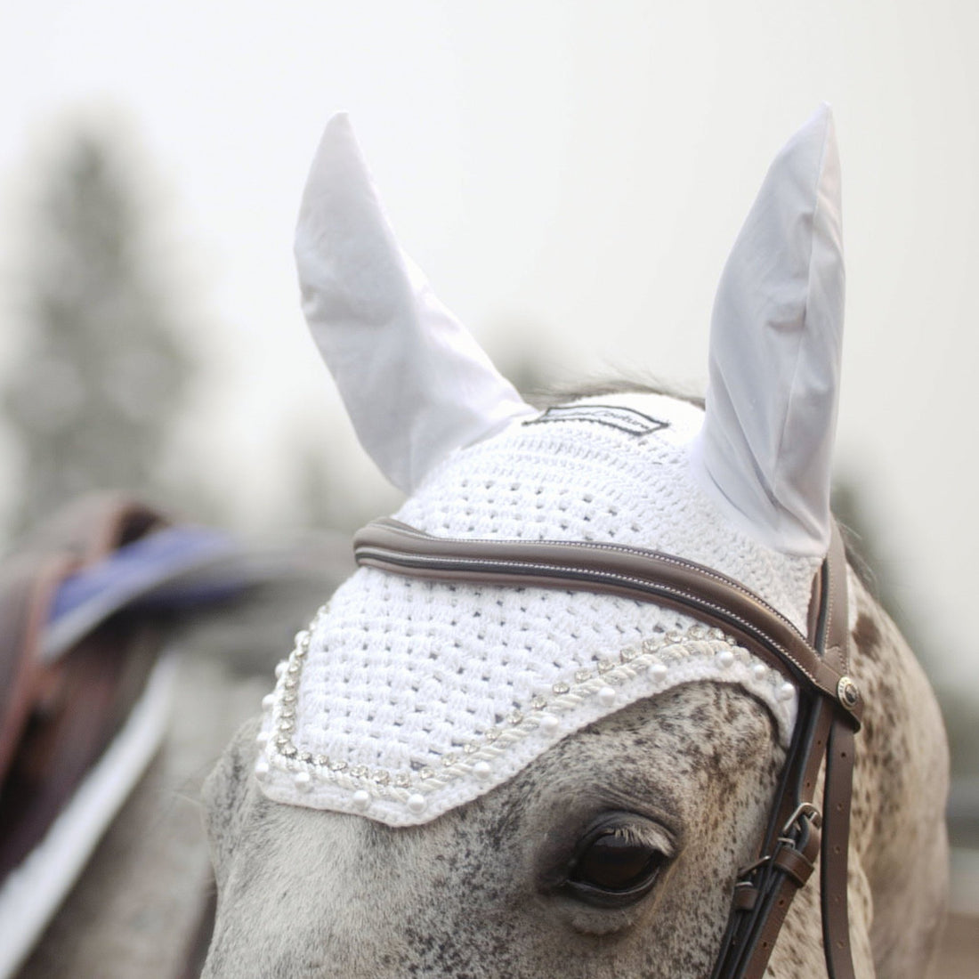 Equine Couture Fly Bonnet with Pearls and Crystals - Breeches.com