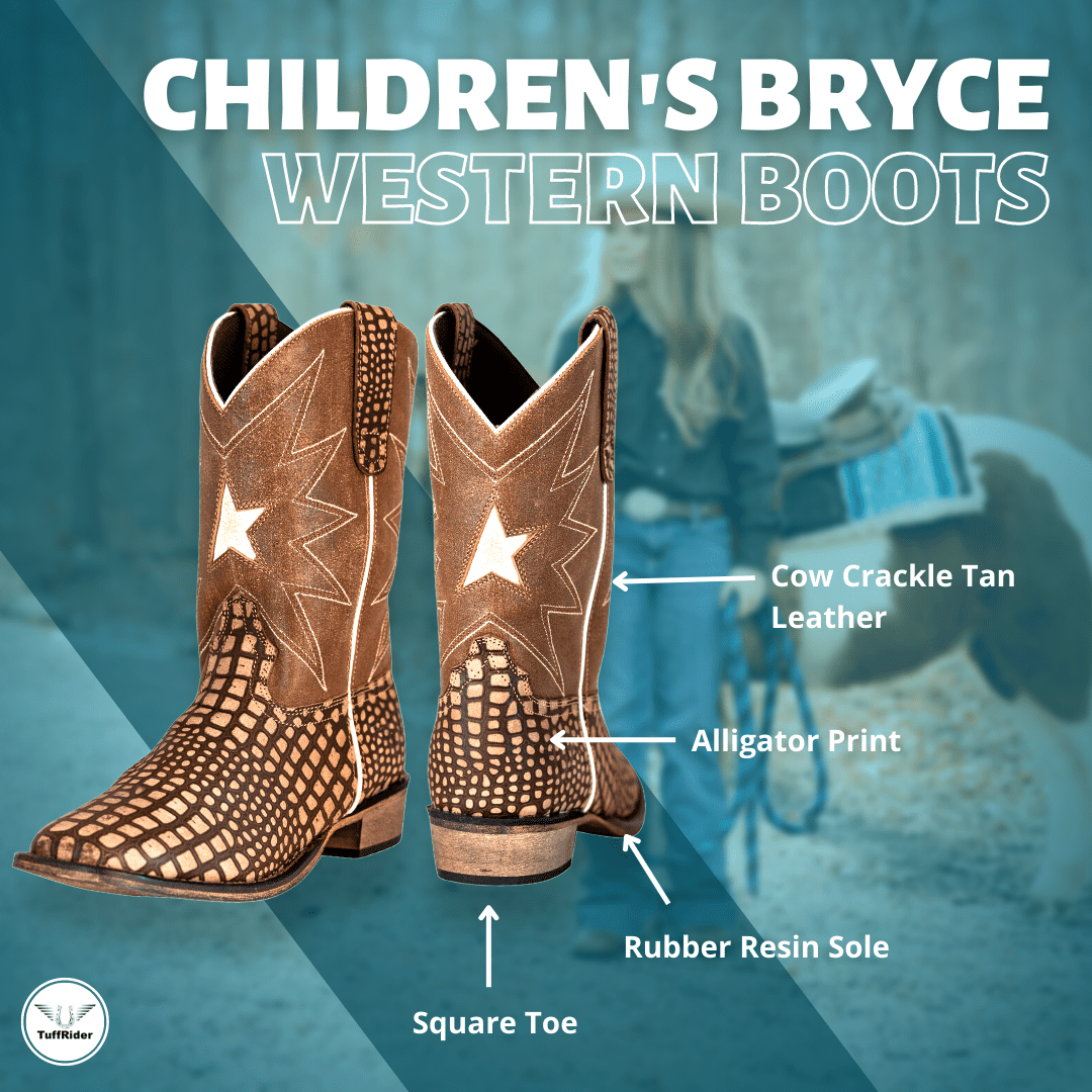 TuffRider Toddlers Bryce Star Embroidered Alligator Printed Square Toe Western Boots - Breeches.com