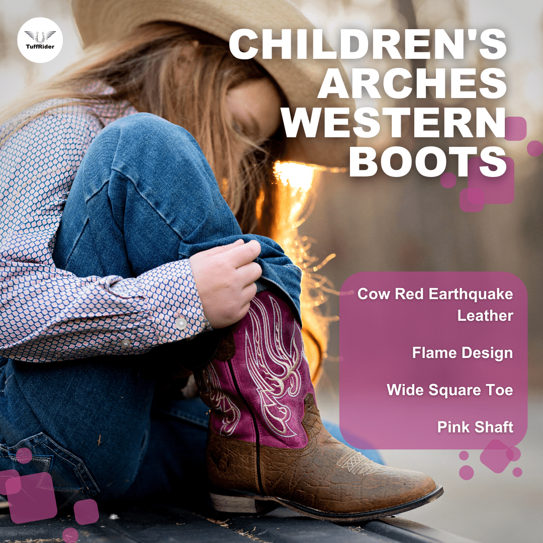 TuffRider Children Arches Flame Embroidered Pink Shaft Square Toe Western Boots - Breeches.com