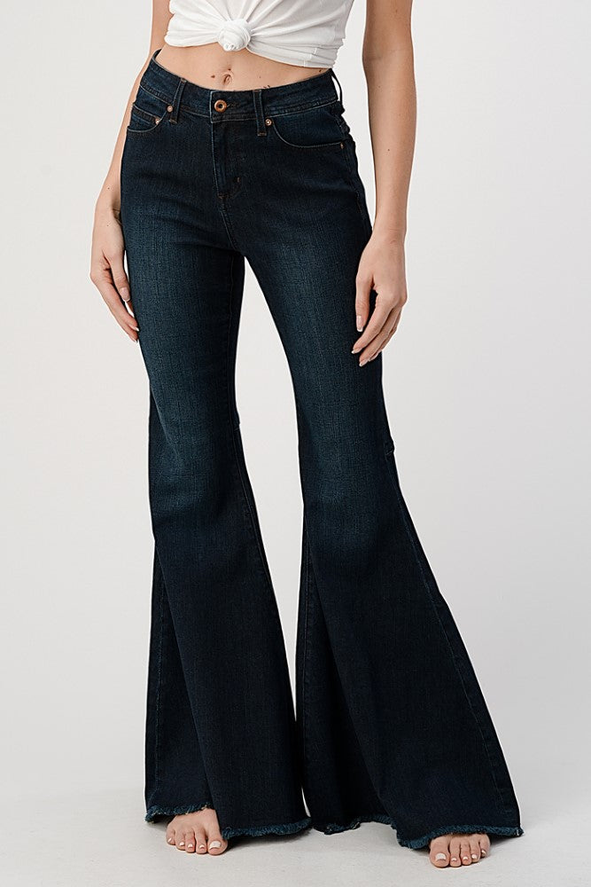 Grace in LA Ladies Flaire Frayed Hem Jean - Breeches.com