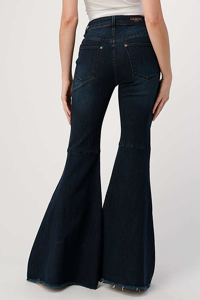 Grace in LA Ladies Flaire Frayed Hem Jean - Breeches.com