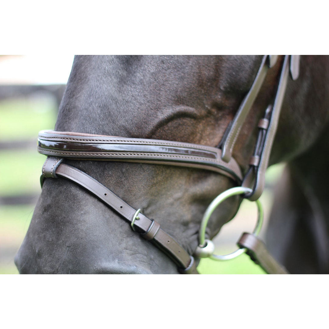 Henri de Rivel Pro Piaffe Mono Crown Bridle with Flash Noseband with Patent Leather and webbed rubber reins with leather stops_3