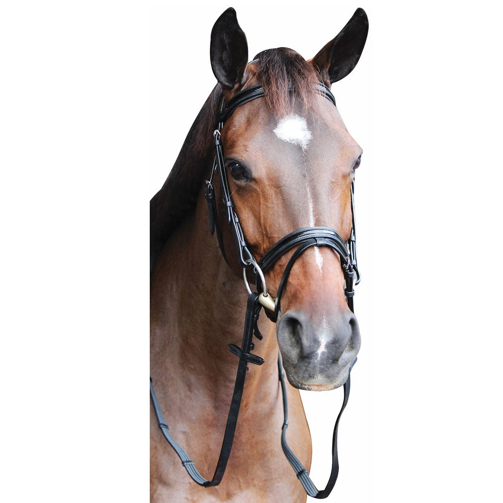 Henri de Rivel Pro Piaffe Mono Crown Bridle with Flash Noseband with Patent Leather and webbed rubber reins with leather stops_6