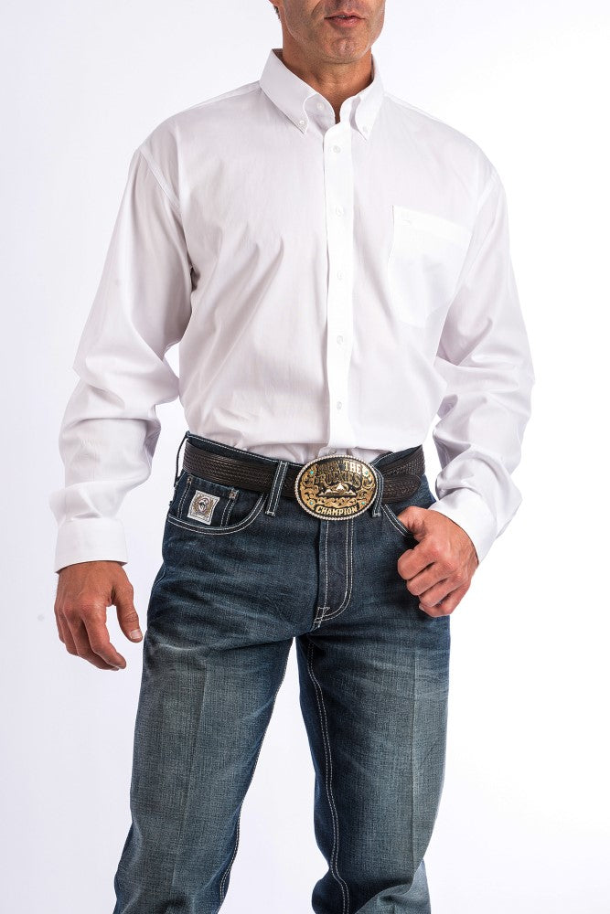 Mens Cinch Western Long Sleeve Solid White Button Down Shirt