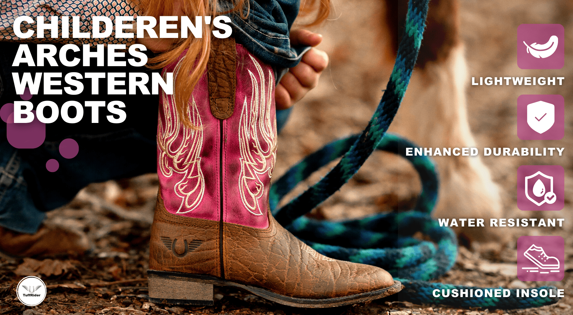 TuffRider Children Arches Flame Embroidered Pink Shaft Square Toe Western Boots - Breeches.com