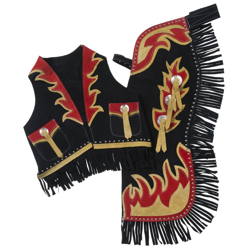 Premium Youth Chap and Vest Set with Bucking Horse and Flame