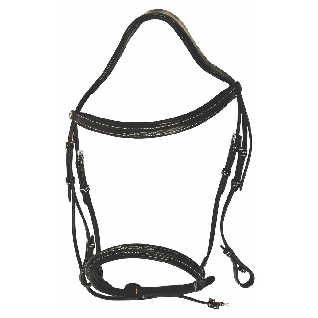 Henri de Rivel Pro Mono Crown Fancy Bridle with Patent Leather Piping and Laced Reins - Breeches.com