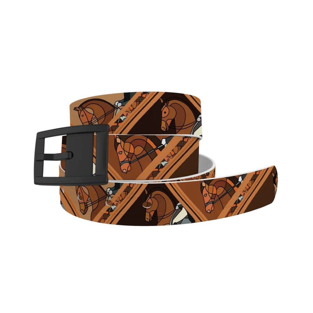 C4 Horse on the L O O S E  Belt- Blanket- Teal w/ Brown Buckle - Breeches.com