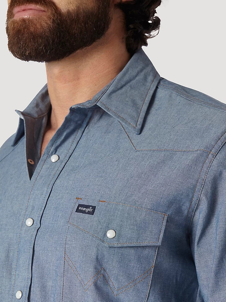 Wrangler Mens Authentic Cowboy Cut® Work Shirt- Chambray