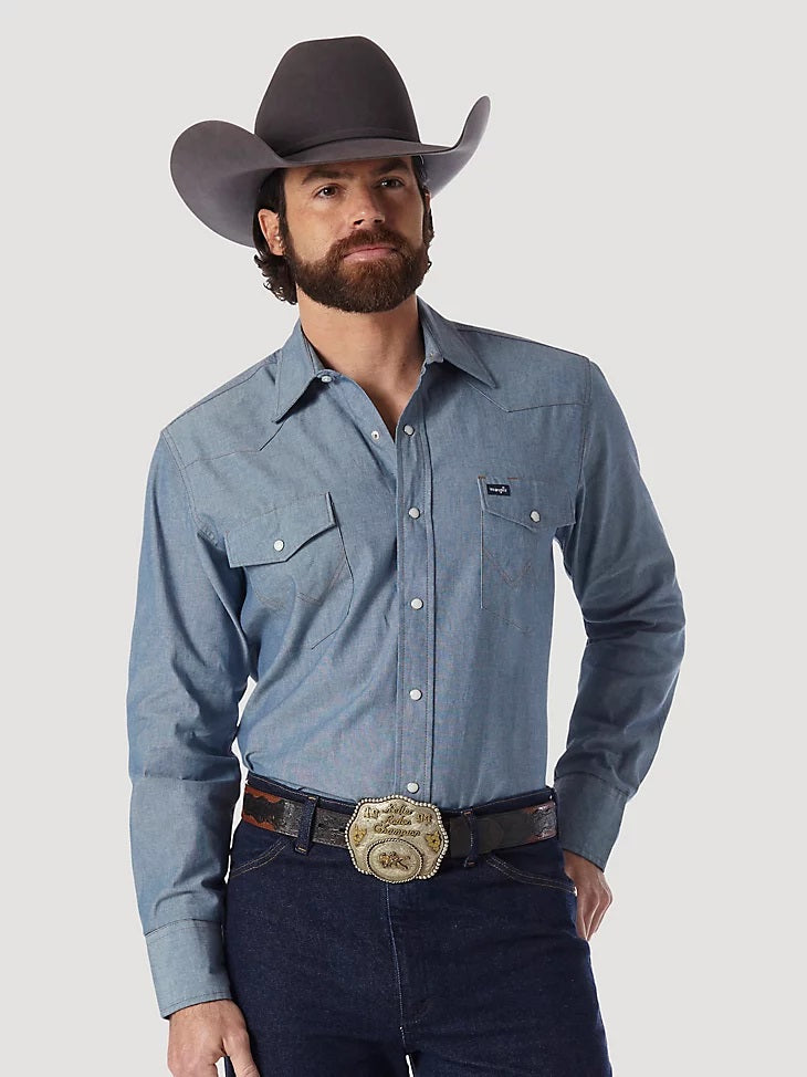 Wrangler Mens Authentic Cowboy Cut® Work Shirt- Chambray