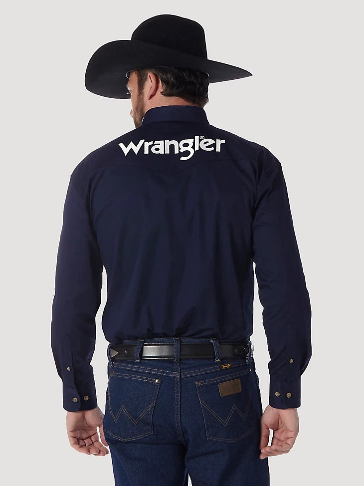 Wrangler® Logo Long Sleeve Shirt- Navy