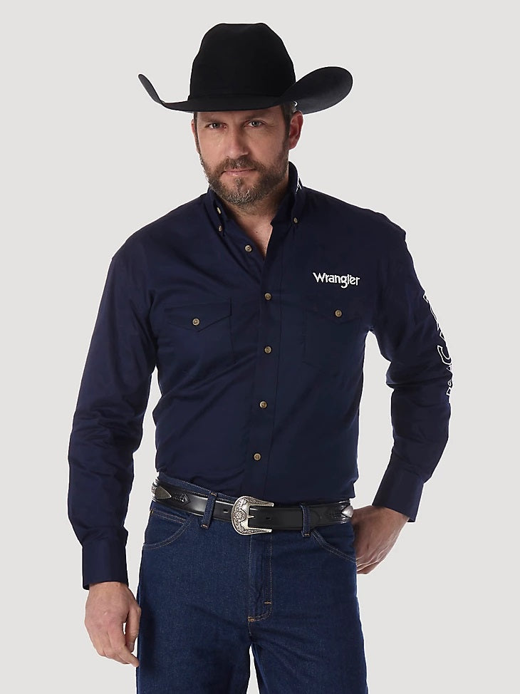 Wrangler® Logo Long Sleeve Shirt- Navy