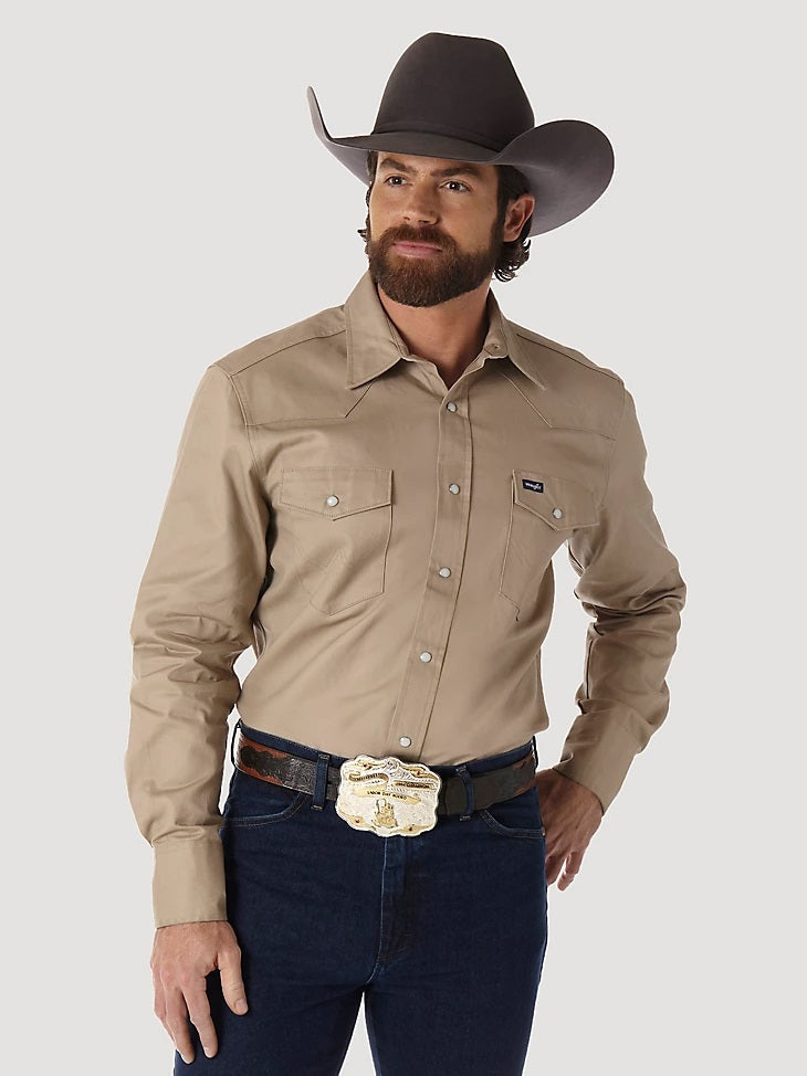 Khaki Authentic Work Cut® Wrangler Cowboy Shirt- Mens